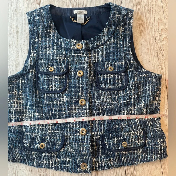 Caché Tweed Vest Blue & White with Silver Buttons Wool Blend Vest 12 - Picture 11 of 14